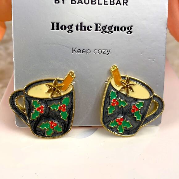 RARE SUGARFIX BaubleBar Hog the Eggnog Earrings Hot Cocoa Chocolate Coffee Mug - Picture 3 of 4